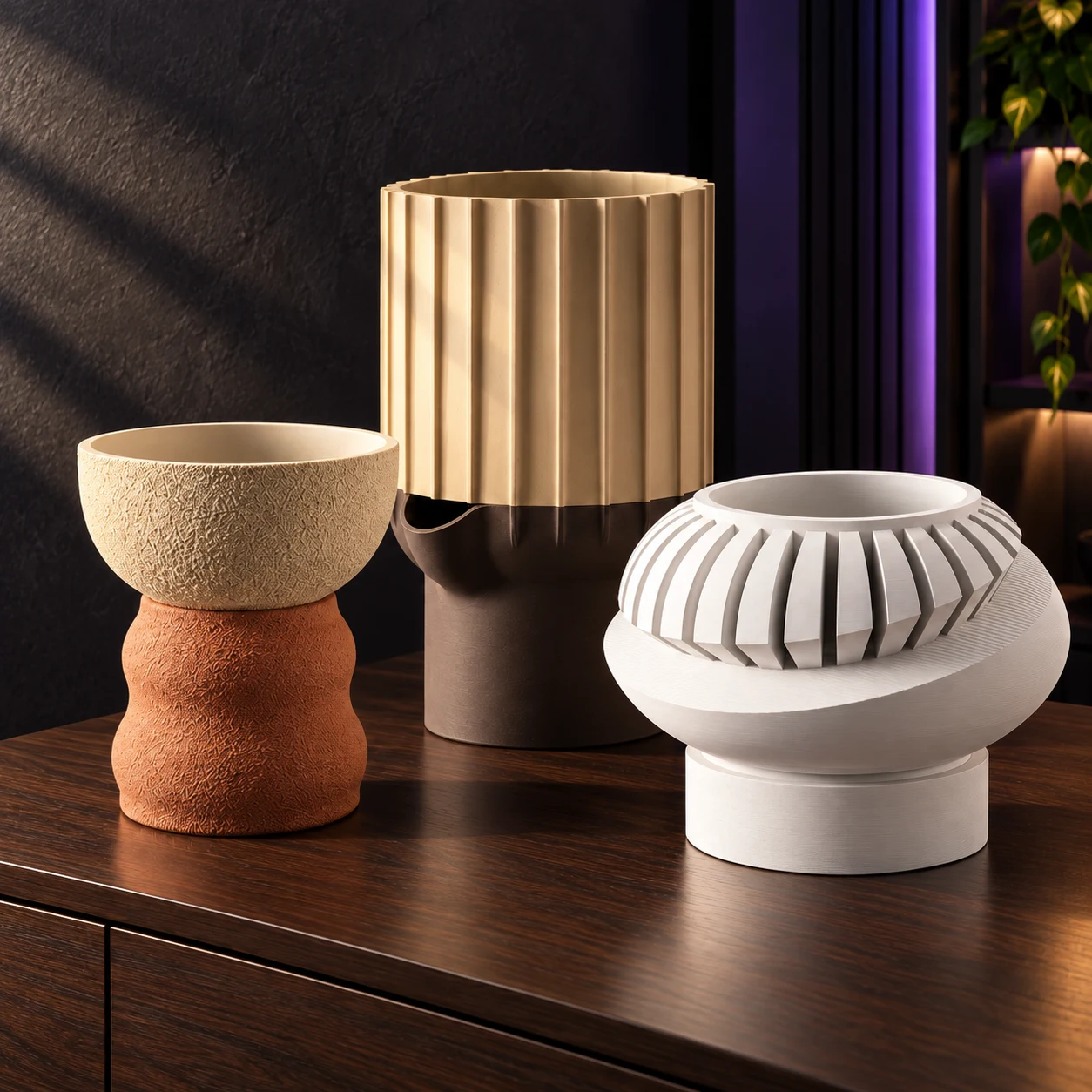 Vasos Modular, M2 XL e 018 em uma composição de interiores